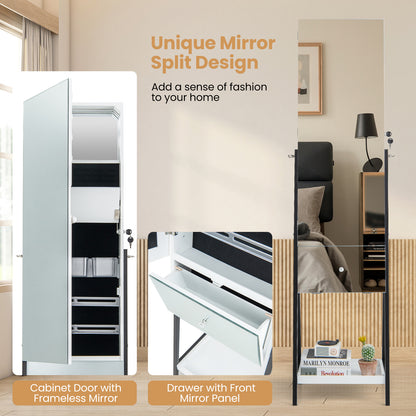 Lockable Freestanding Jewelry Organizer, Full-Length Frameless Mirror, White Jewelry Armoires at Gallery Canada