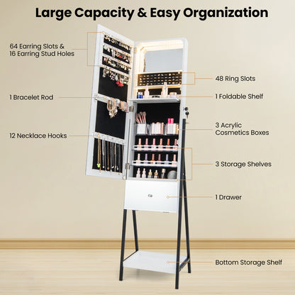 Lockable Freestanding Jewelry Organizer, Full-Length Frameless Mirror, White Jewelry Armoires at Gallery Canada