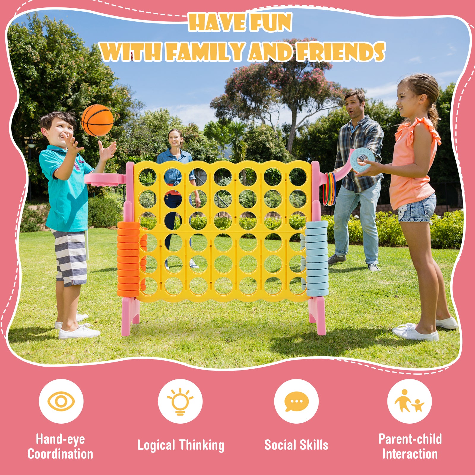 4-In-A-Row Connect Game, Basketball Hoop, Toss Ring, Pink Lawn Games at Gallery Canada