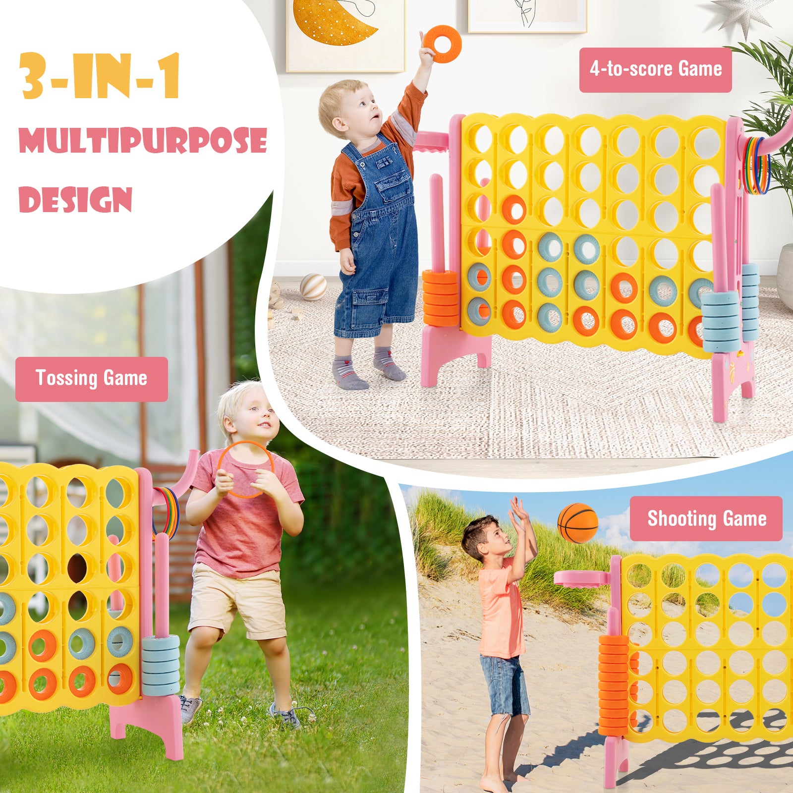 4-In-A-Row Connect Game, Basketball Hoop, Toss Ring, Pink Lawn Games at Gallery Canada