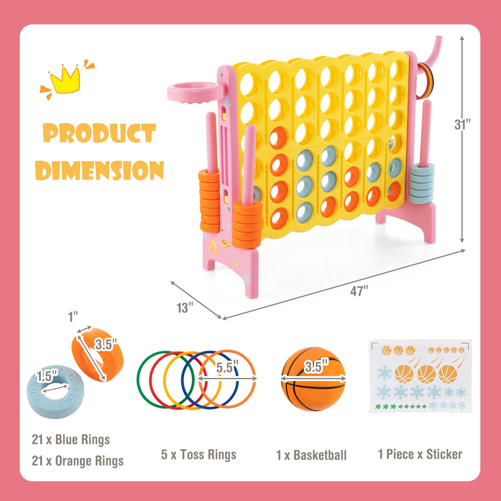 4-In-A-Row Connect Game, Basketball Hoop, Toss Ring, Pink Lawn Games at Gallery Canada