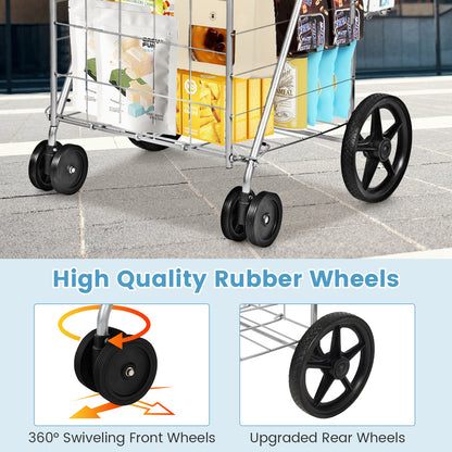 Folding Shopping Cart, Swivel Wheels, Dual Storage Baskets, Silver Kitchen Tools at Gallery Canada