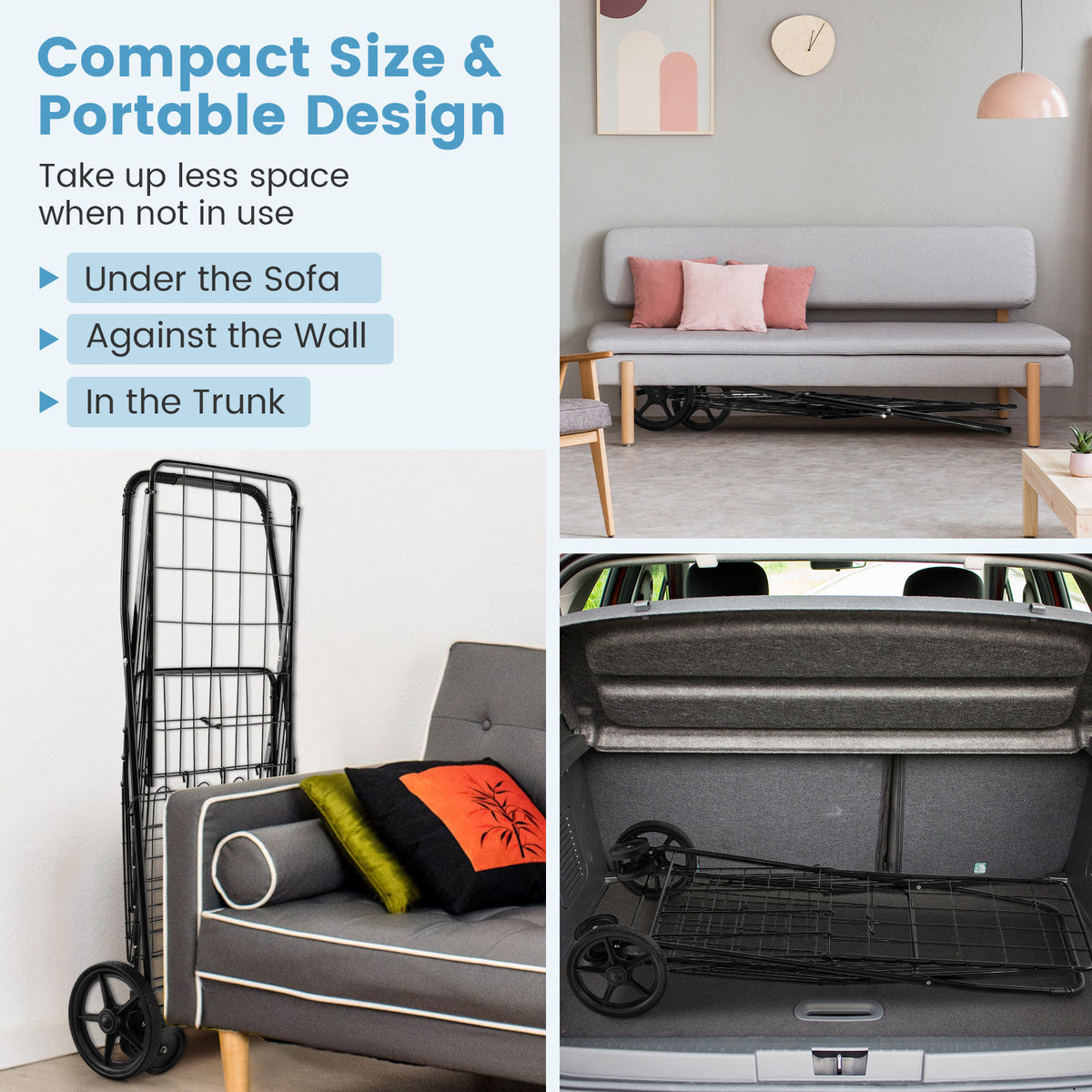 Folding Laundry Cart, Swivel Wheels, Dual Storage Baskets, Black Kitchen Tools at Gallery Canada