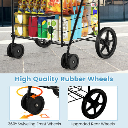 Folding Laundry Cart, Swivel Wheels, Dual Storage Baskets, Black Kitchen Tools at Gallery Canada