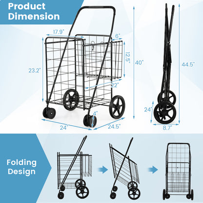 Folding Laundry Cart, Swivel Wheels, Dual Storage Baskets, Black Kitchen Tools at Gallery Canada