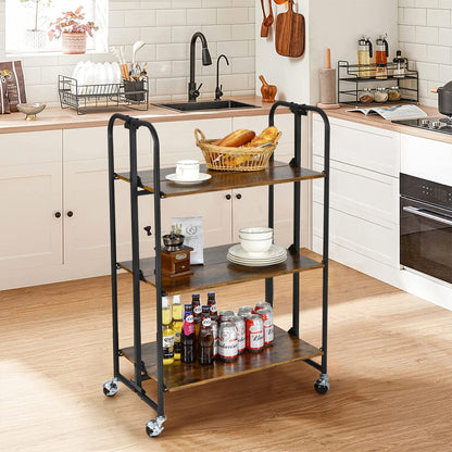 Foldable Rolling Cart, 3-Tier, Storage Shelves, Rustic Brown Kitchen Islands & Carts at Gallery Canada