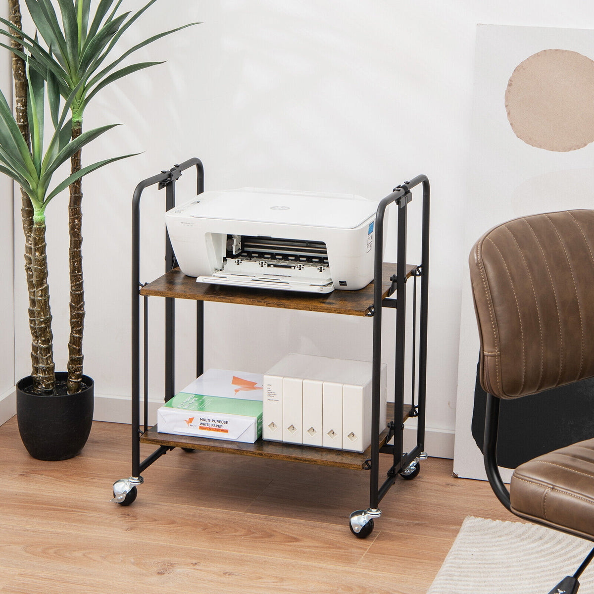 Folding Rolling Cart, 2-Tier, Rustic Brown Kitchen Islands & Carts at Gallery Canada
