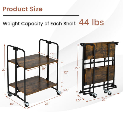 Folding Rolling Cart, 2-Tier, Rustic Brown Kitchen Islands & Carts at Gallery Canada