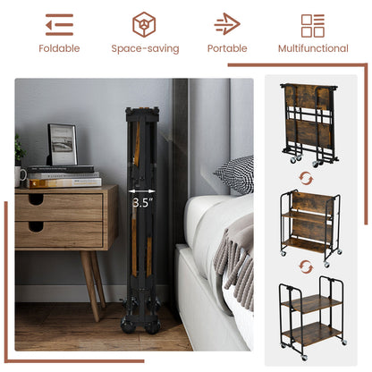 Folding Rolling Cart, 2-Tier, Rustic Brown Kitchen Islands & Carts at Gallery Canada
