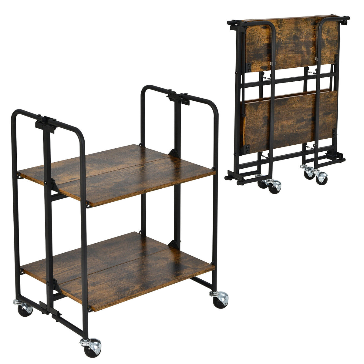 Folding Rolling Cart, 2-Tier, Rustic Brown Kitchen Islands & Carts at Gallery Canada