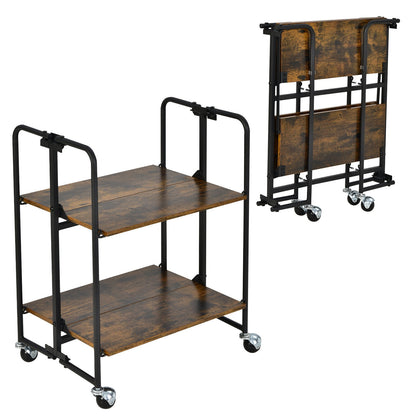 Folding Rolling Cart, 2-Tier, Rustic Brown Kitchen Islands & Carts at Gallery Canada