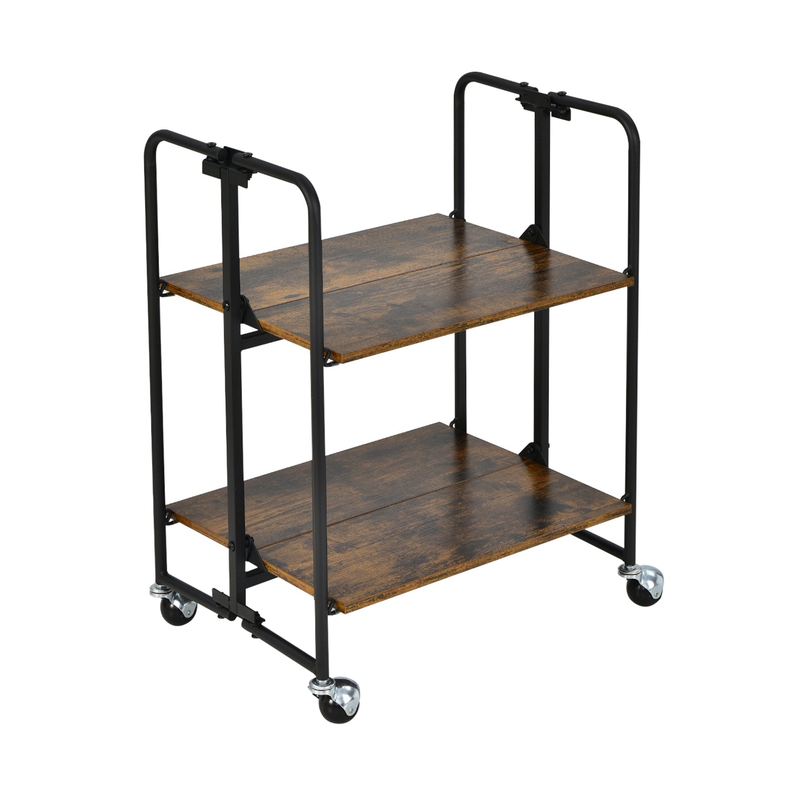 Folding Rolling Cart, 2-Tier, Rustic Brown Kitchen Islands & Carts at Gallery Canada