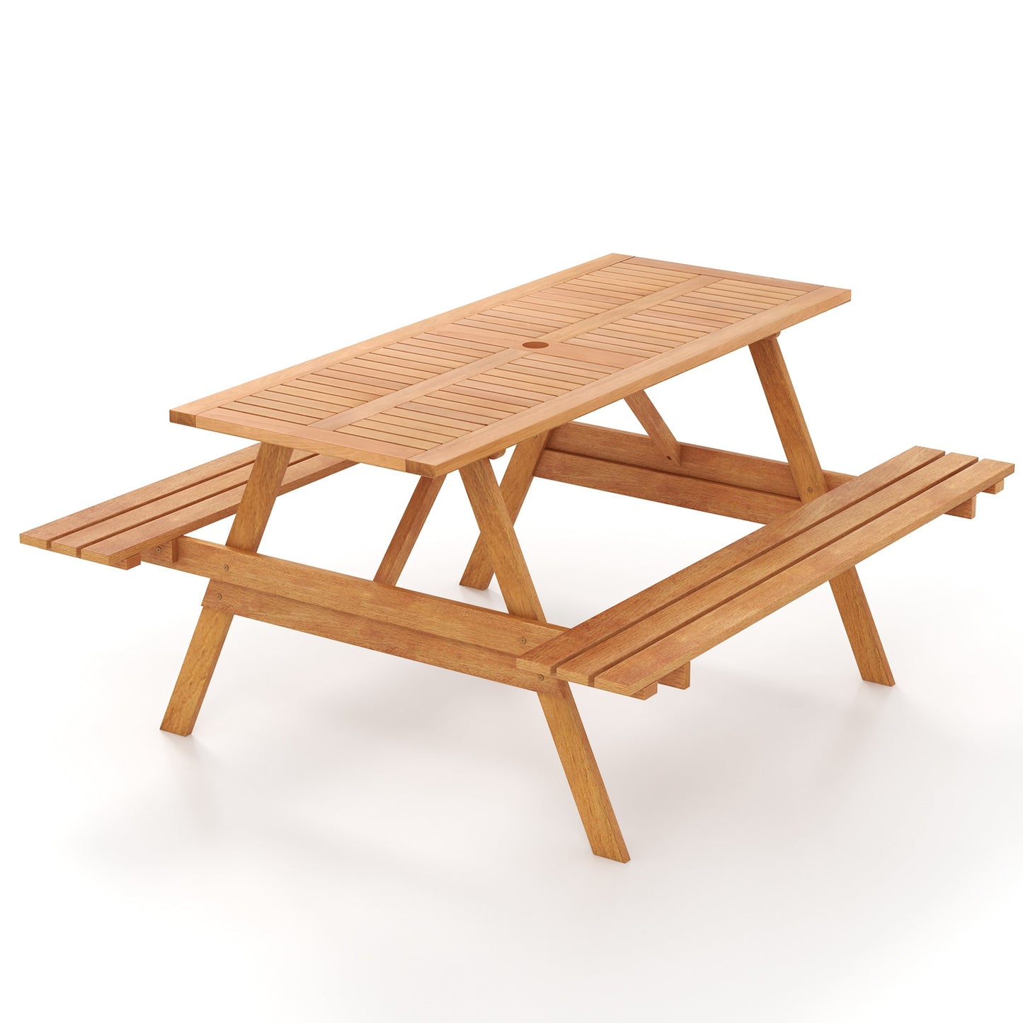 6 Person Picnic Table Set, Rectangle With Umbrella Hole, Natural Picnic Tables at Gallery Canada