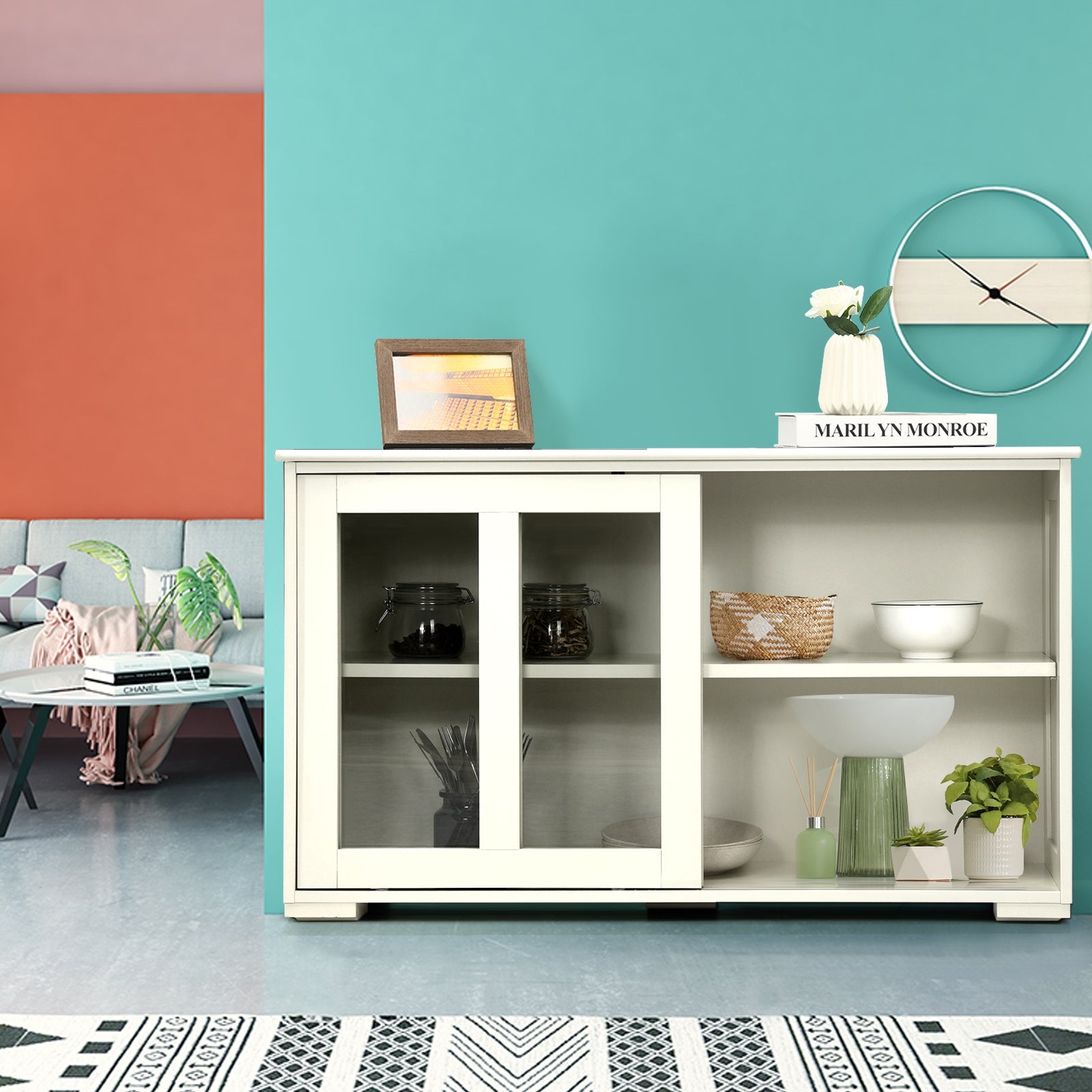 Sideboard Buffet Cabinet With Sliding Door, Antique White, White Sideboards Cabinets & Buffets at Gallery Canada