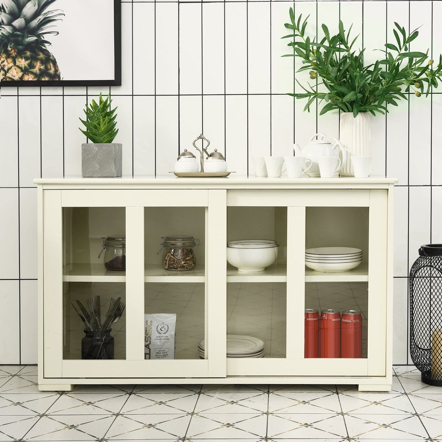Sideboard Buffet Cabinet With Sliding Door, Antique White, White Sideboards Cabinets & Buffets at Gallery Canada