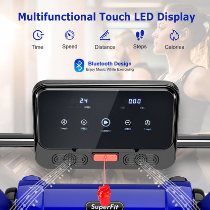 2.25 HP Folding Treadmill With LED Display, APP Control, Navy Treadmills at Gallery Canada