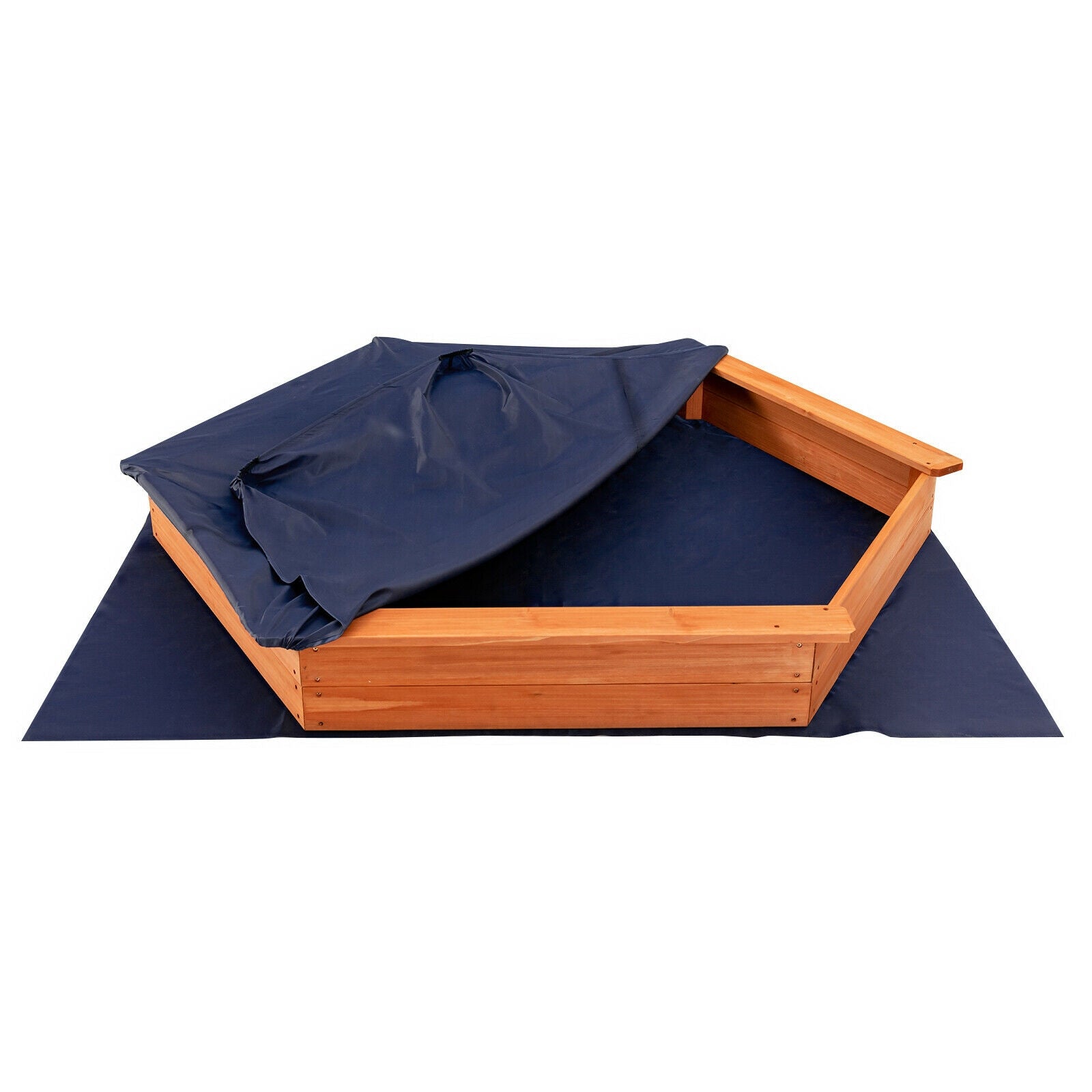 Hexagon Wooden Cedar Sand Box With Seat Boards, Brown Sandboxes at Gallery Canada