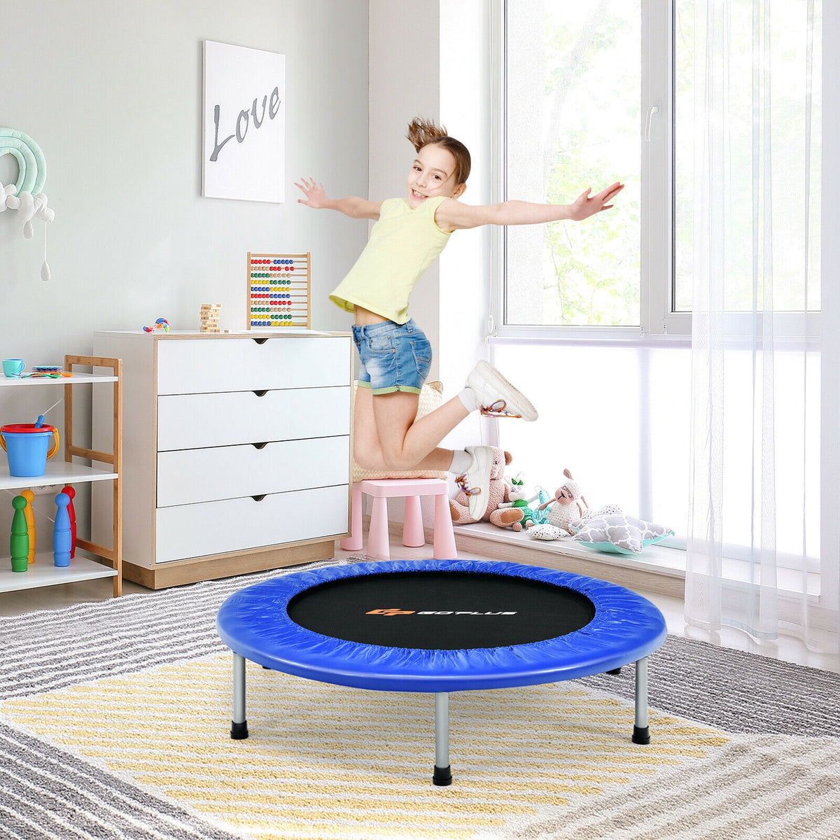 38 Inch Mini Folding Trampoline, Portable Fitness Backboard, Blue Trampolines at Gallery Canada