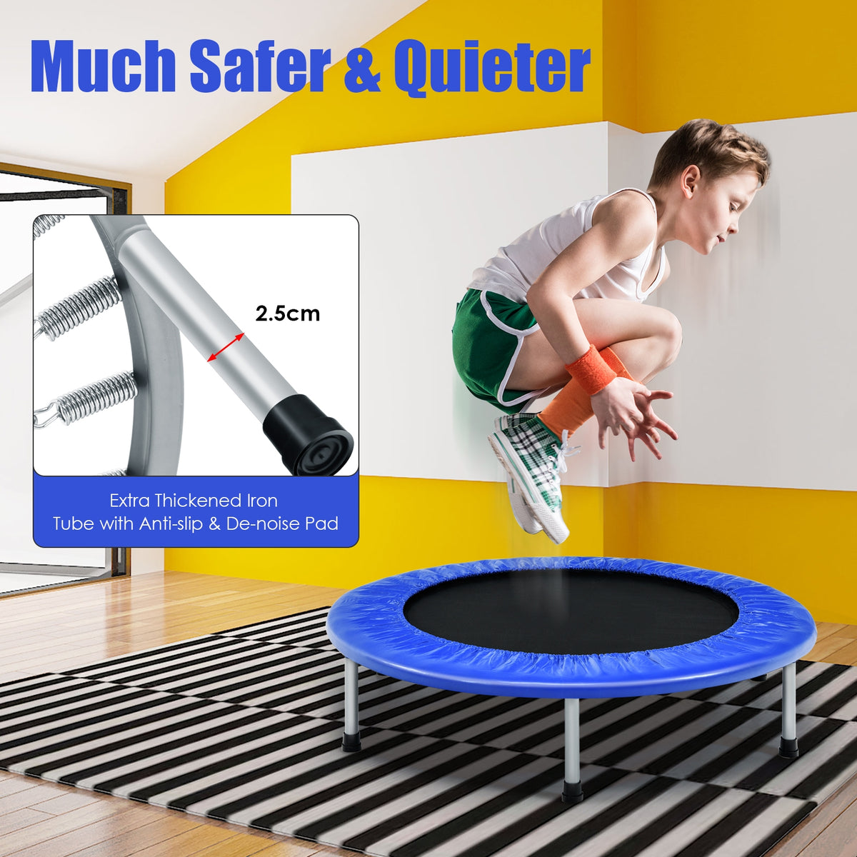 38 Inch Mini Folding Trampoline, Portable Fitness Backboard, Blue Trampolines at Gallery Canada