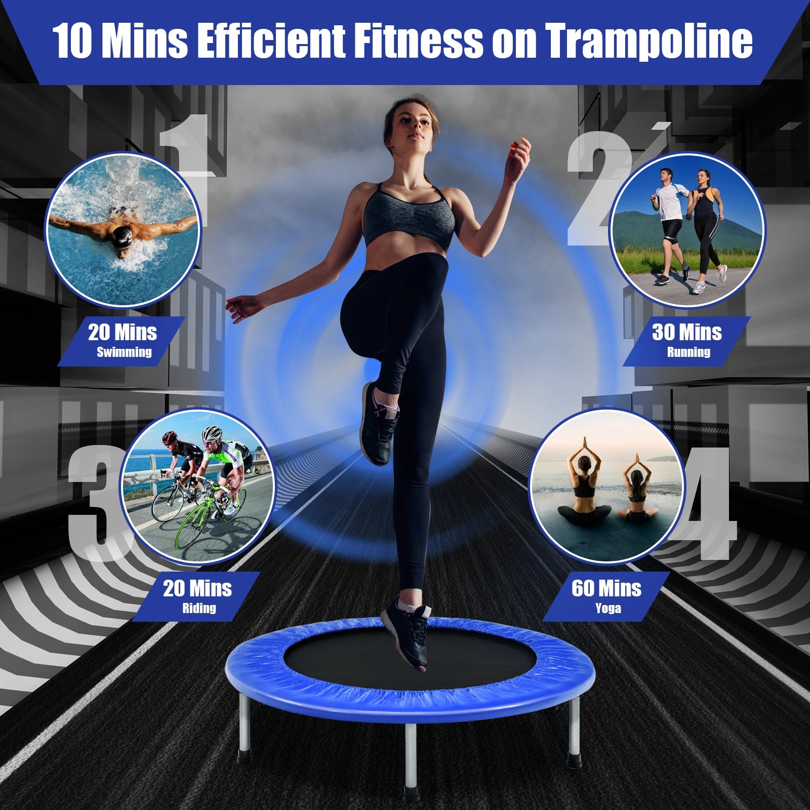 38 Inch Mini Folding Trampoline, Portable Fitness Backboard, Blue Trampolines at Gallery Canada