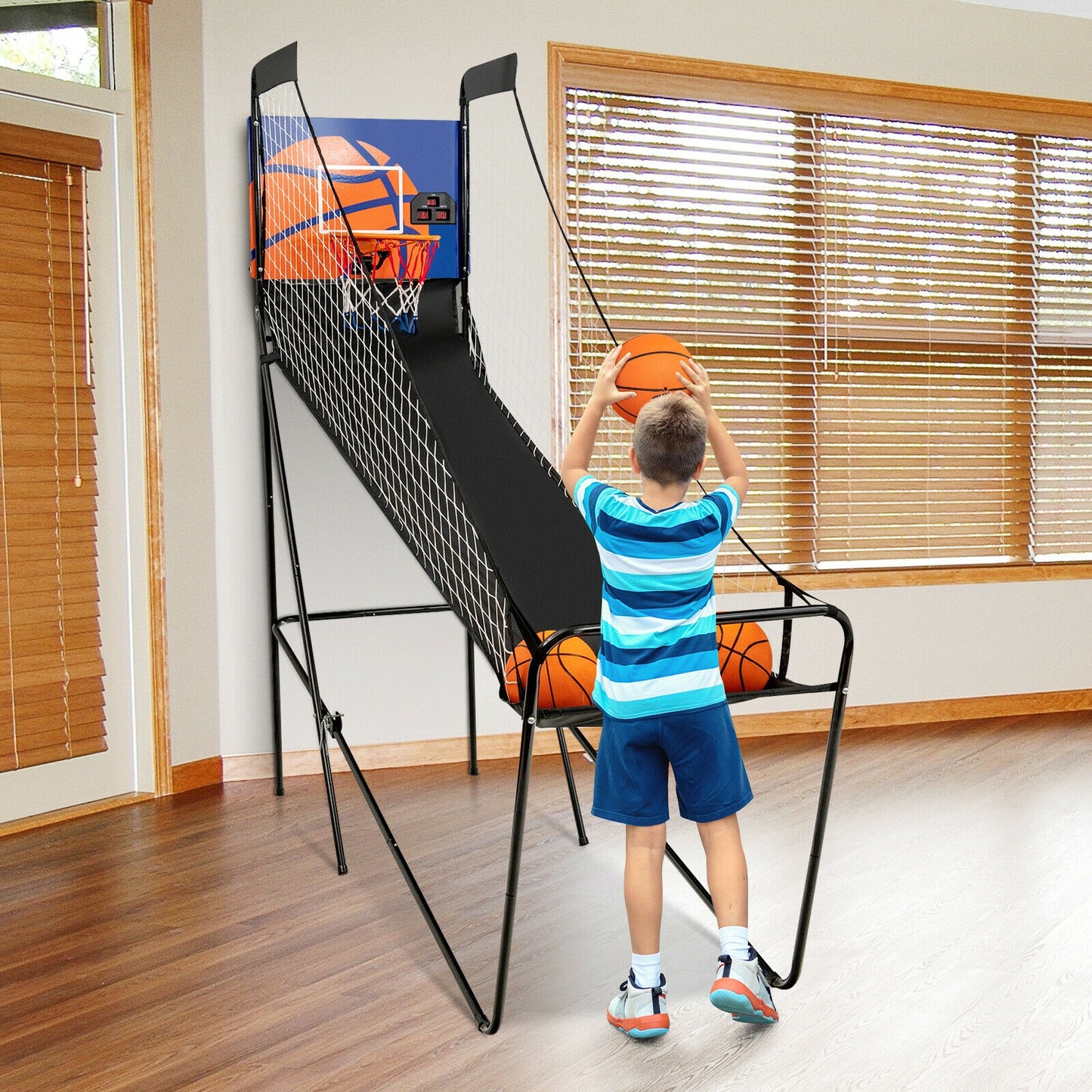 Foldable Single Shot Basketball Arcade Game, Electronic Scorer, Black Game Room at Gallery Canada