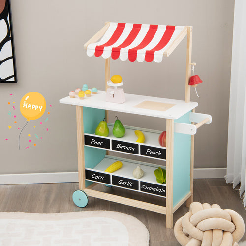 Kids Wooden Ice Cream Cart, With Chalkboard And Storage, Red