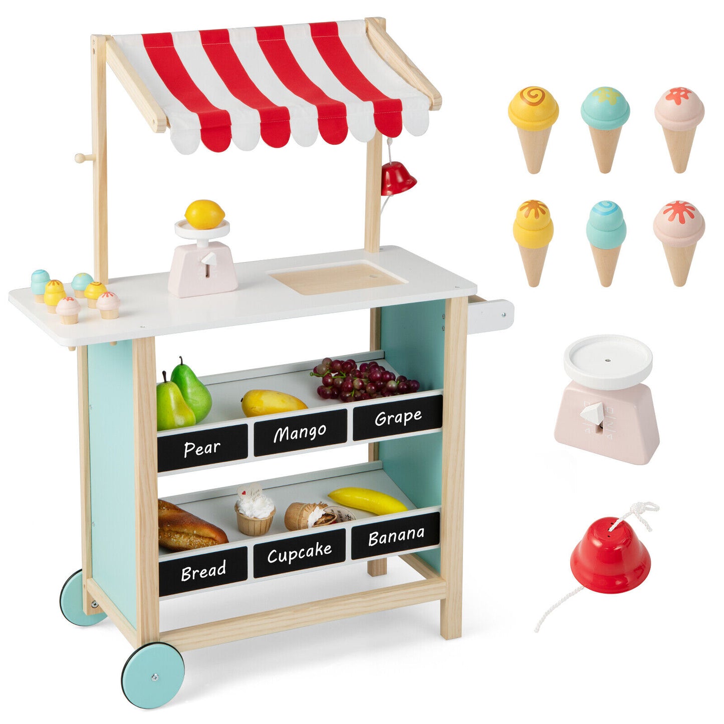 Kids Wooden Ice Cream Cart, With Chalkboard And Storage, Red Play Kitchen Sets at Gallery Canada
