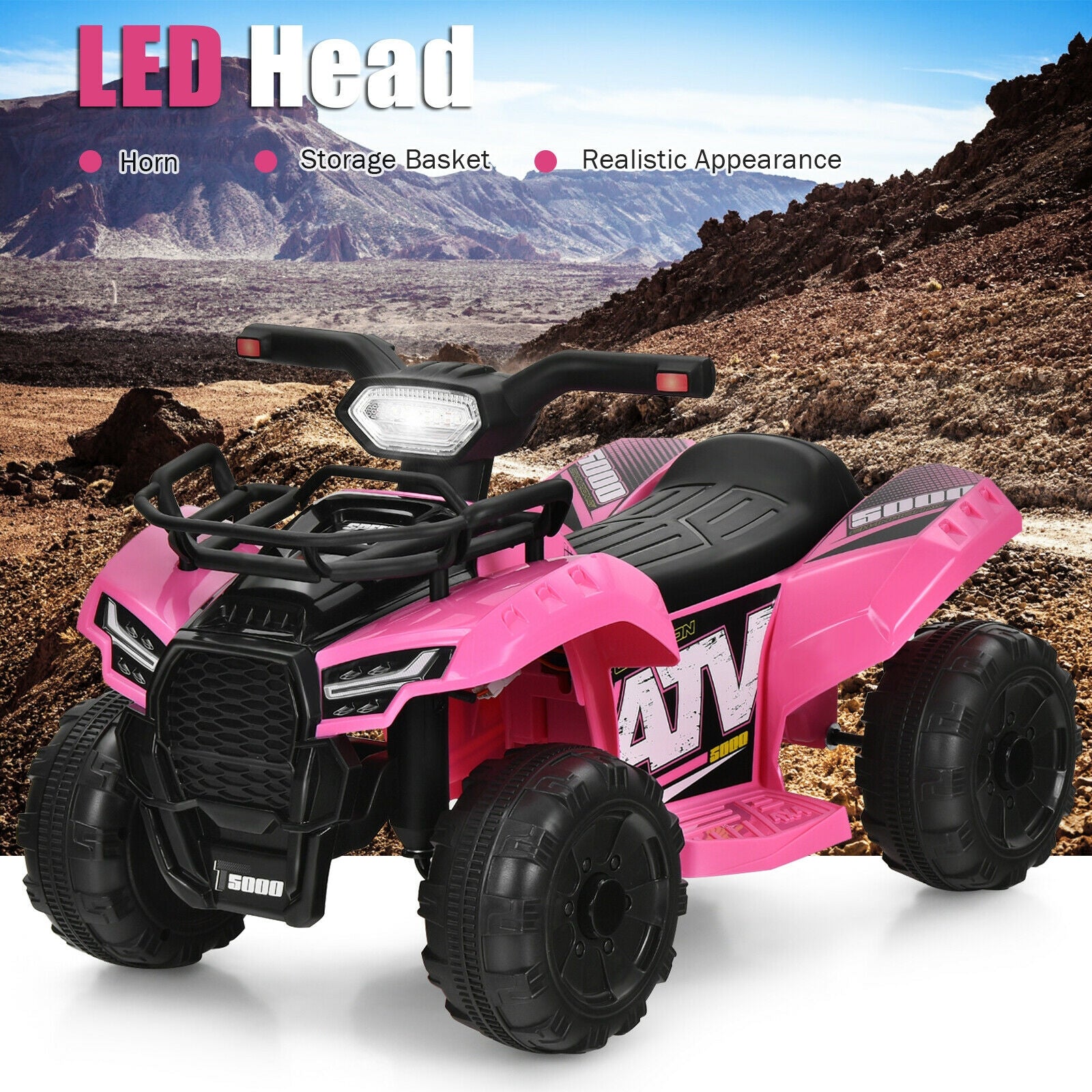 6V Kids ATV Quad Electric Ride On Car, Pink Powered Ride On Toys at Gallery Canada