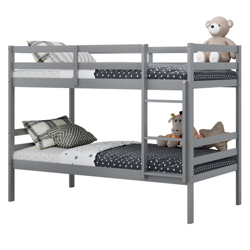 Twin Size Wooden Bunk Bed, With Ladder And Safety Rail, Gray