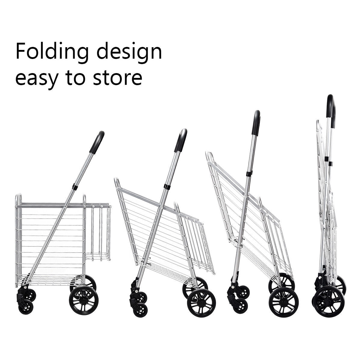 Folding Shopping Cart, Adjustable Handle, Silver Kitchen Tools at Gallery Canada