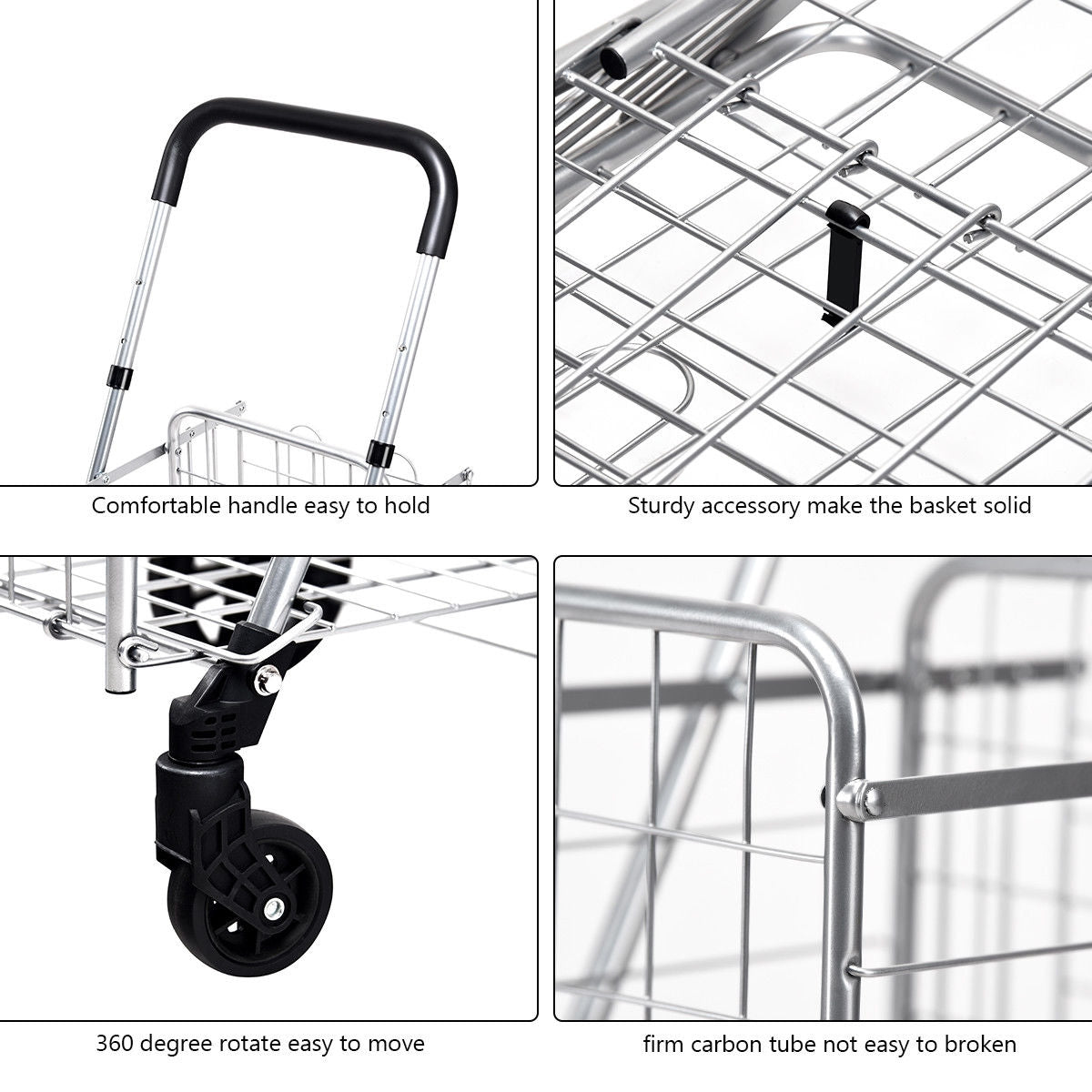 Folding Shopping Cart, Adjustable Handle, Silver Kitchen Tools at Gallery Canada