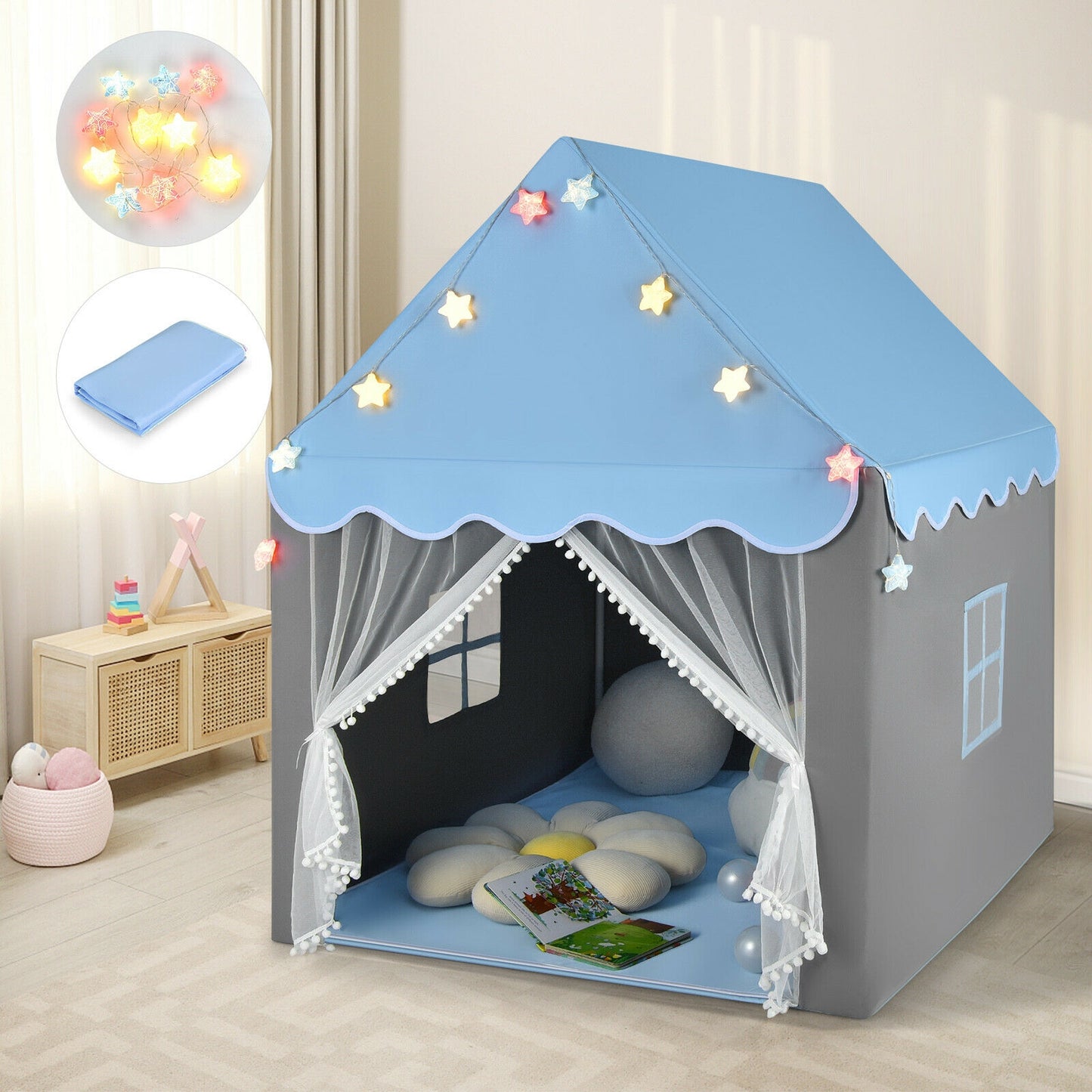 Kids Playhouse Tent With Star Lights, Mat, Blue Play Tents & Playhouse at Gallery Canada