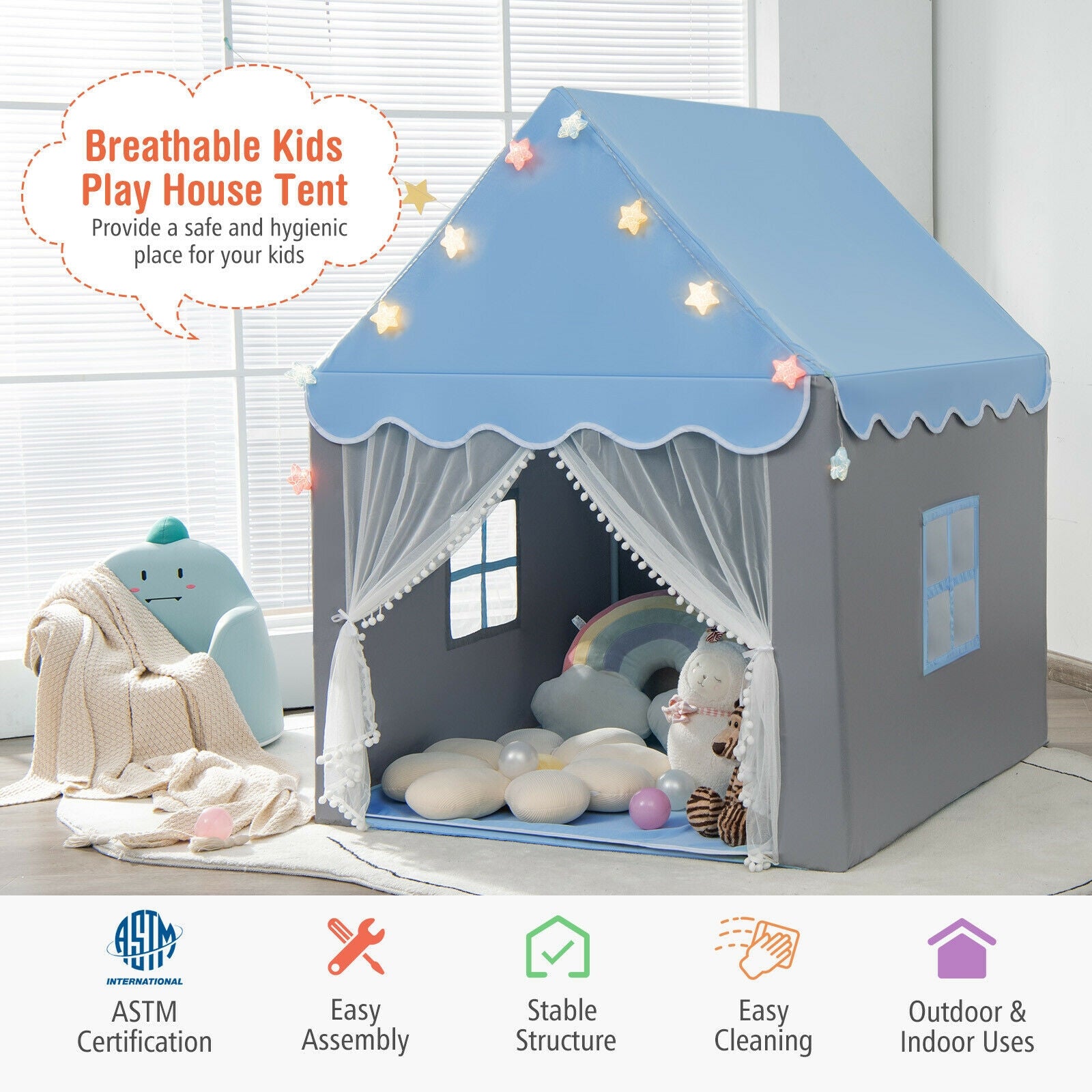 Kids Playhouse Tent With Star Lights, Mat, Blue Play Tents & Playhouse at Gallery Canada
