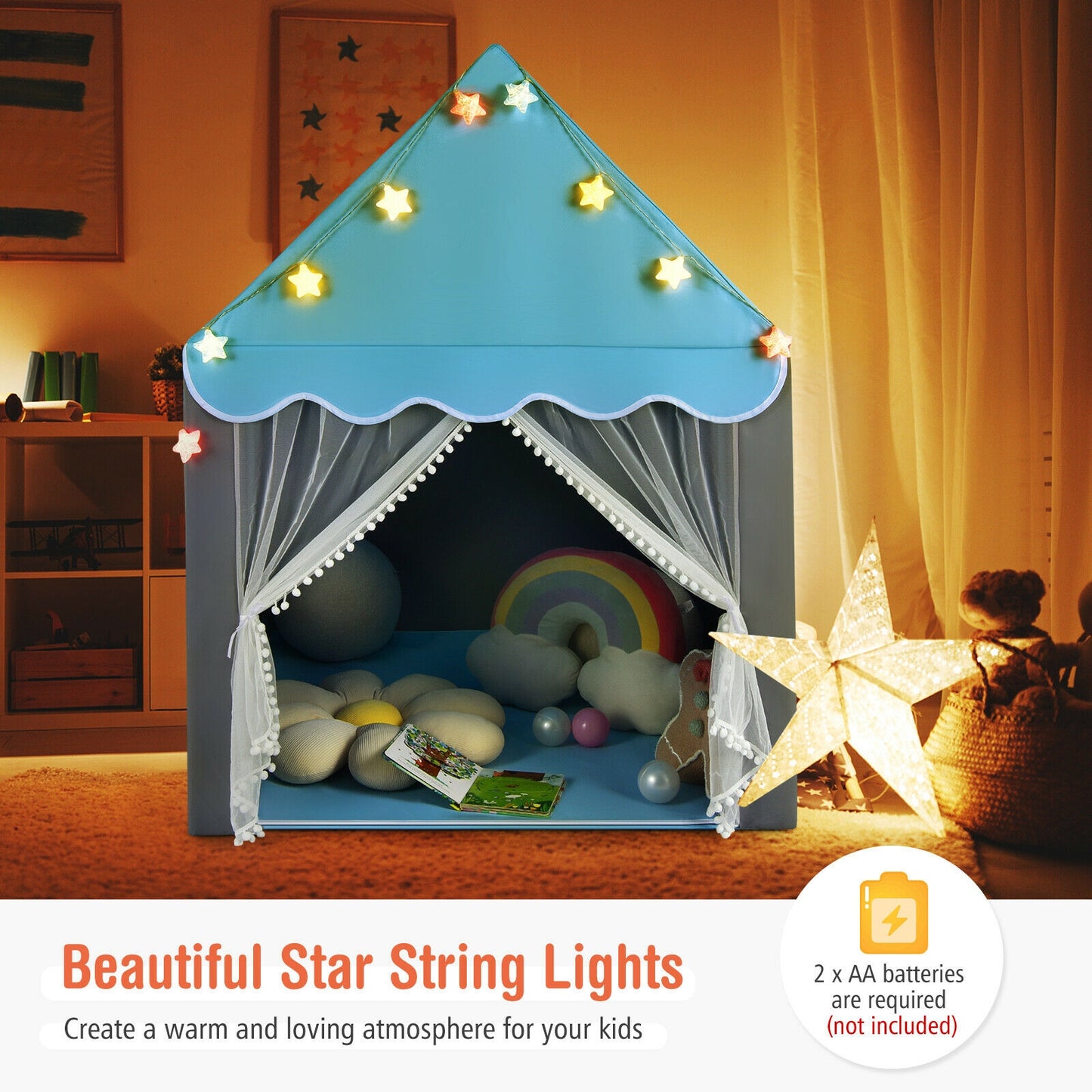 Kids Playhouse Tent With Star Lights, Mat, Blue Play Tents & Playhouse at Gallery Canada
