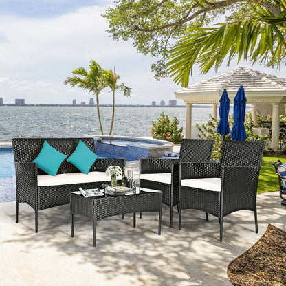 4 Pcs Patio Rattan Cushioned Sofa Set, White Patio Conversation Sets at Gallery Canada