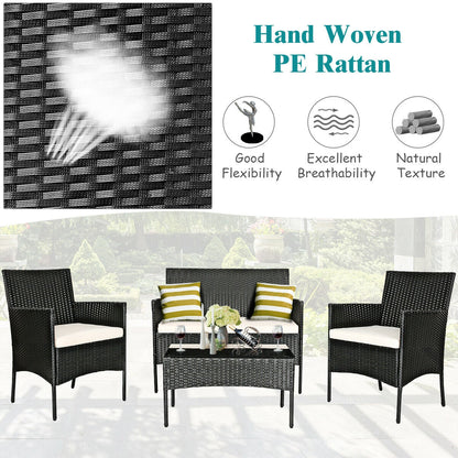 4 Pcs Patio Rattan Cushioned Sofa Set, White Patio Conversation Sets at Gallery Canada