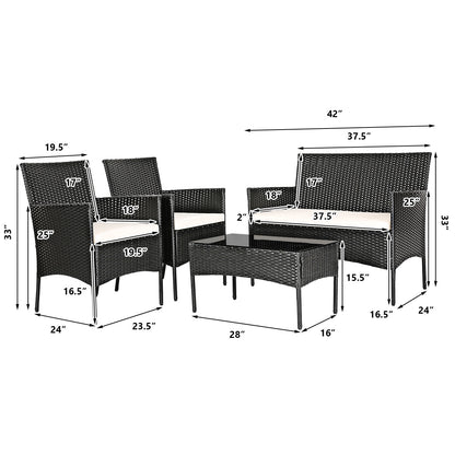 4 Pcs Patio Rattan Cushioned Sofa Set, White Patio Conversation Sets at Gallery Canada