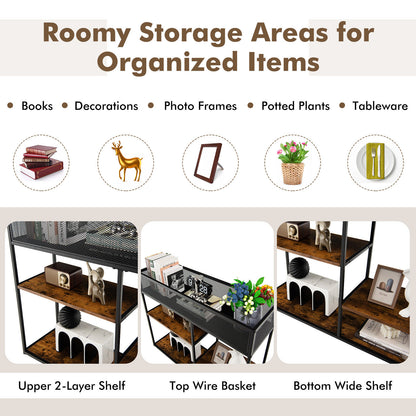 4-Tier Industrial Console Table, Wire Basket Shelf, Rustic Brown Console Tables at Gallery Canada