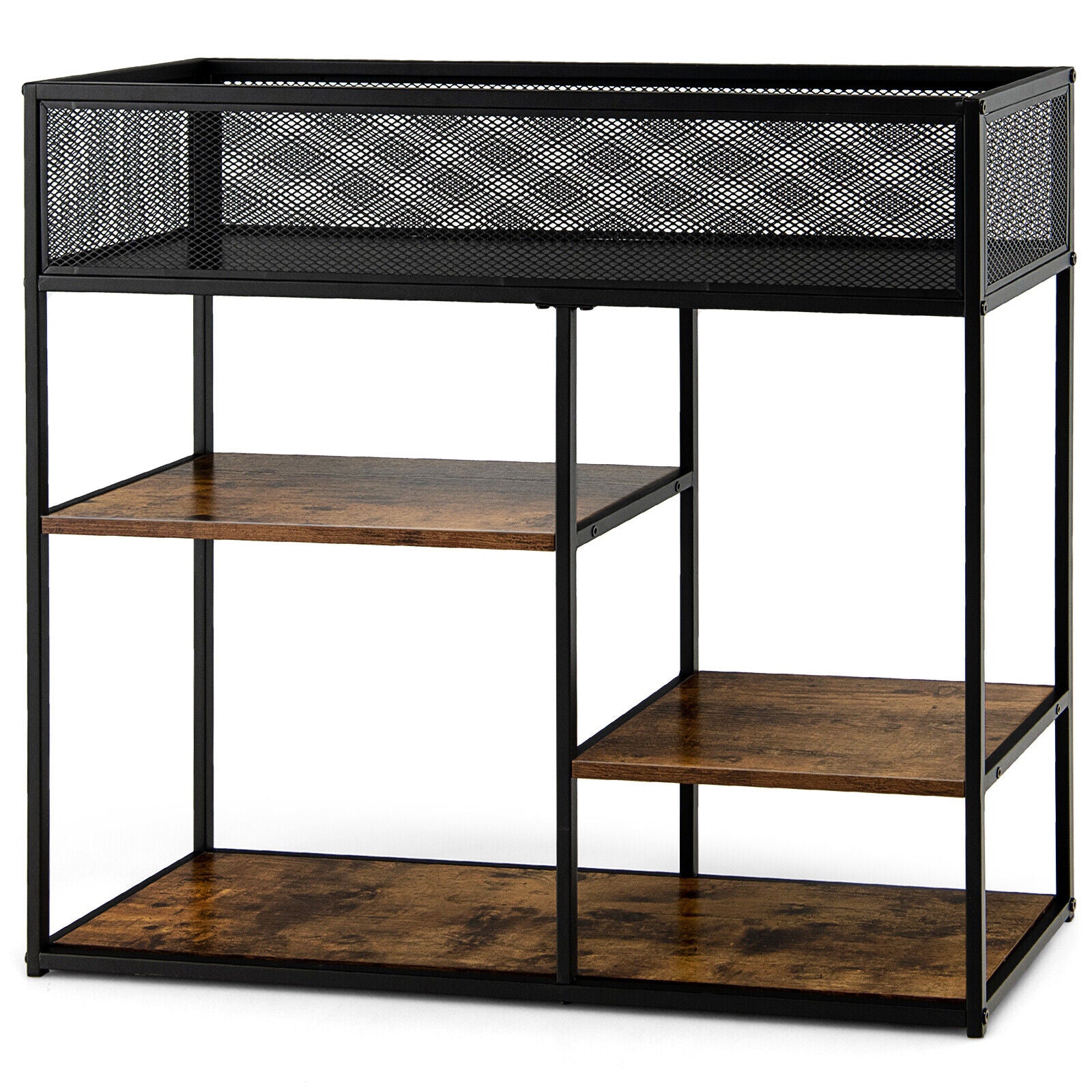 4-Tier Industrial Console Table, Wire Basket Shelf, Rustic Brown Console Tables at Gallery Canada