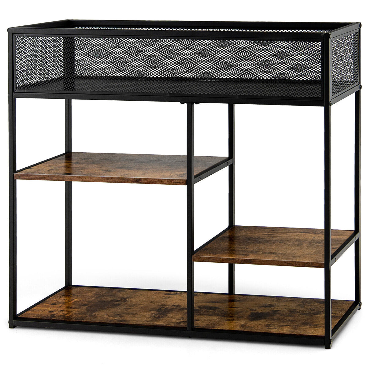 4-Tier Industrial Console Table, Wire Basket Shelf, Rustic Brown Console Tables at Gallery Canada