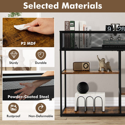 4-Tier Industrial Console Table, Wire Basket Shelf, Rustic Brown Console Tables at Gallery Canada