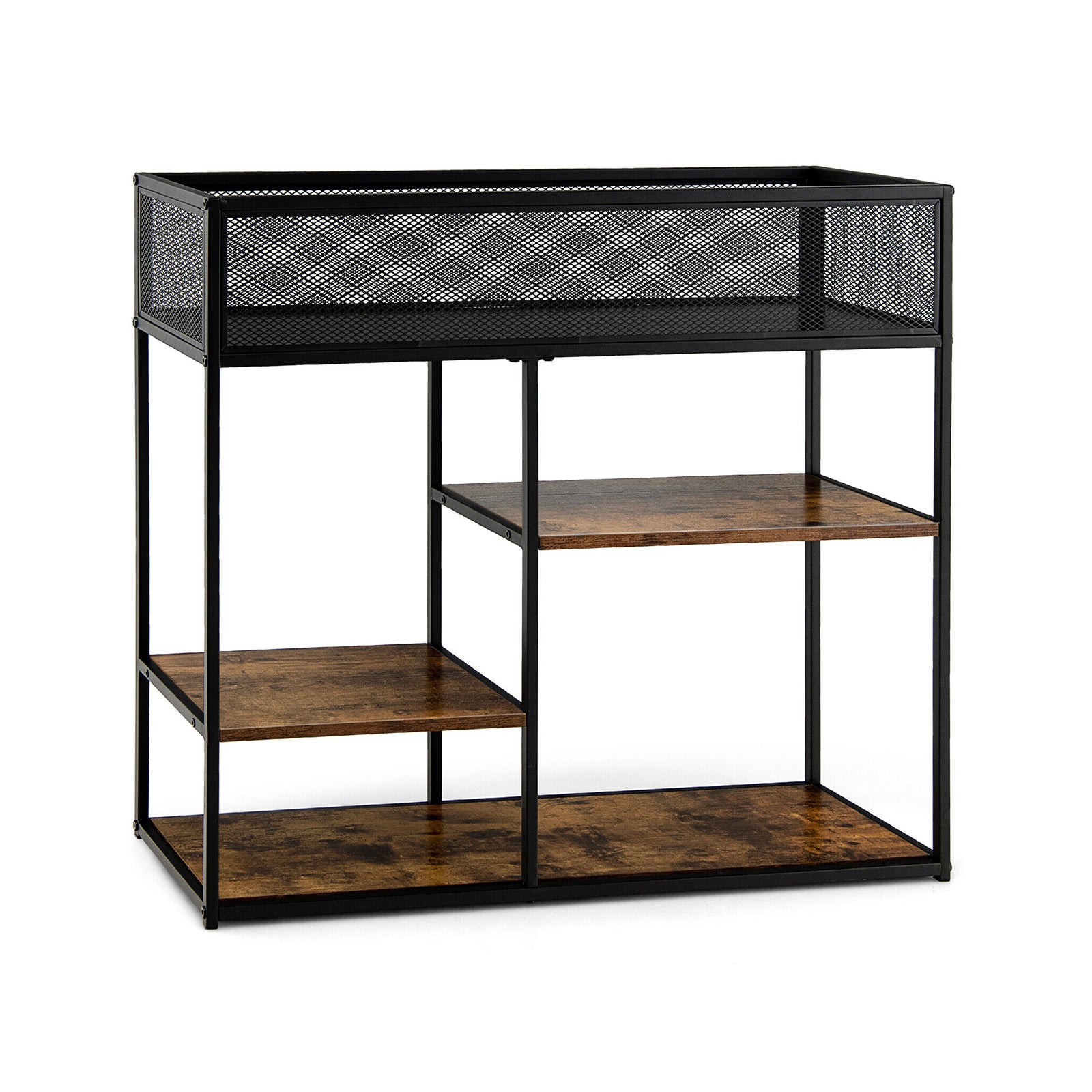 4-Tier Industrial Console Table, Wire Basket Shelf, Rustic Brown Console Tables at Gallery Canada