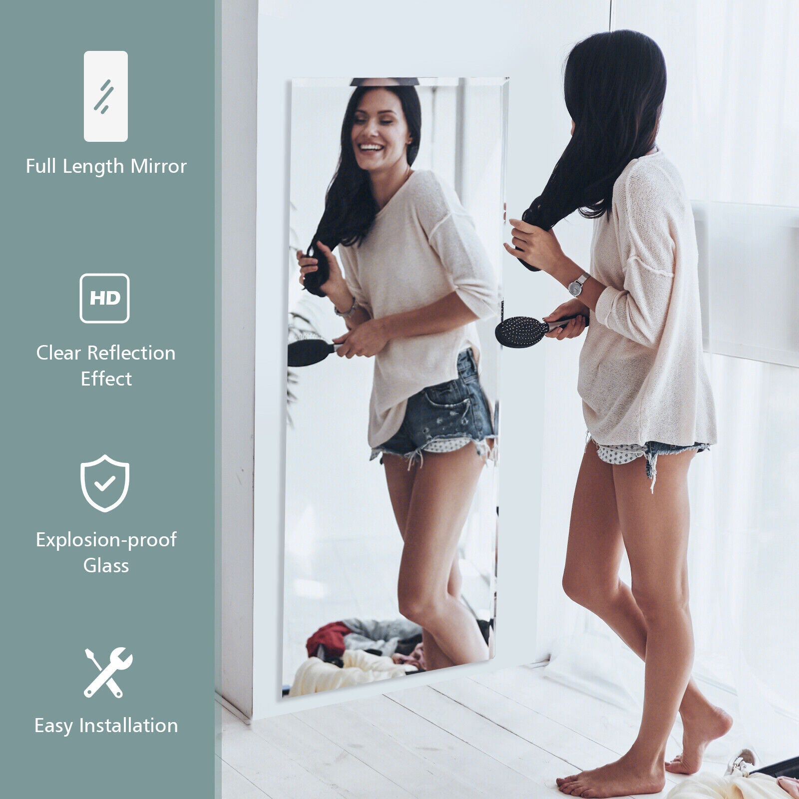 43 x 15 Inch Wall Mounted Frameless Full Length Mirror, Transparent Wall Mirrors at Gallery Canada