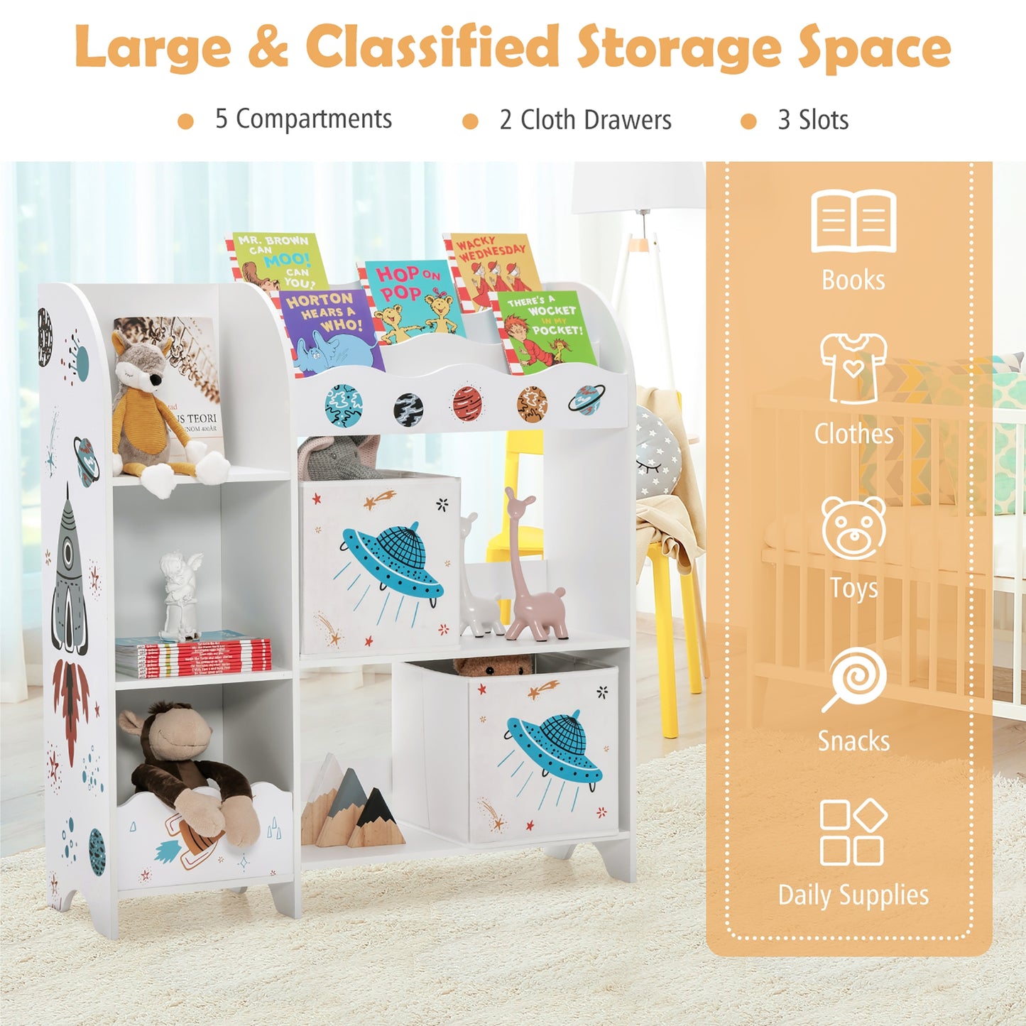 Kids Wooden Storage Cabinet, With Storage Bins, White Kids Storage at Gallery Canada