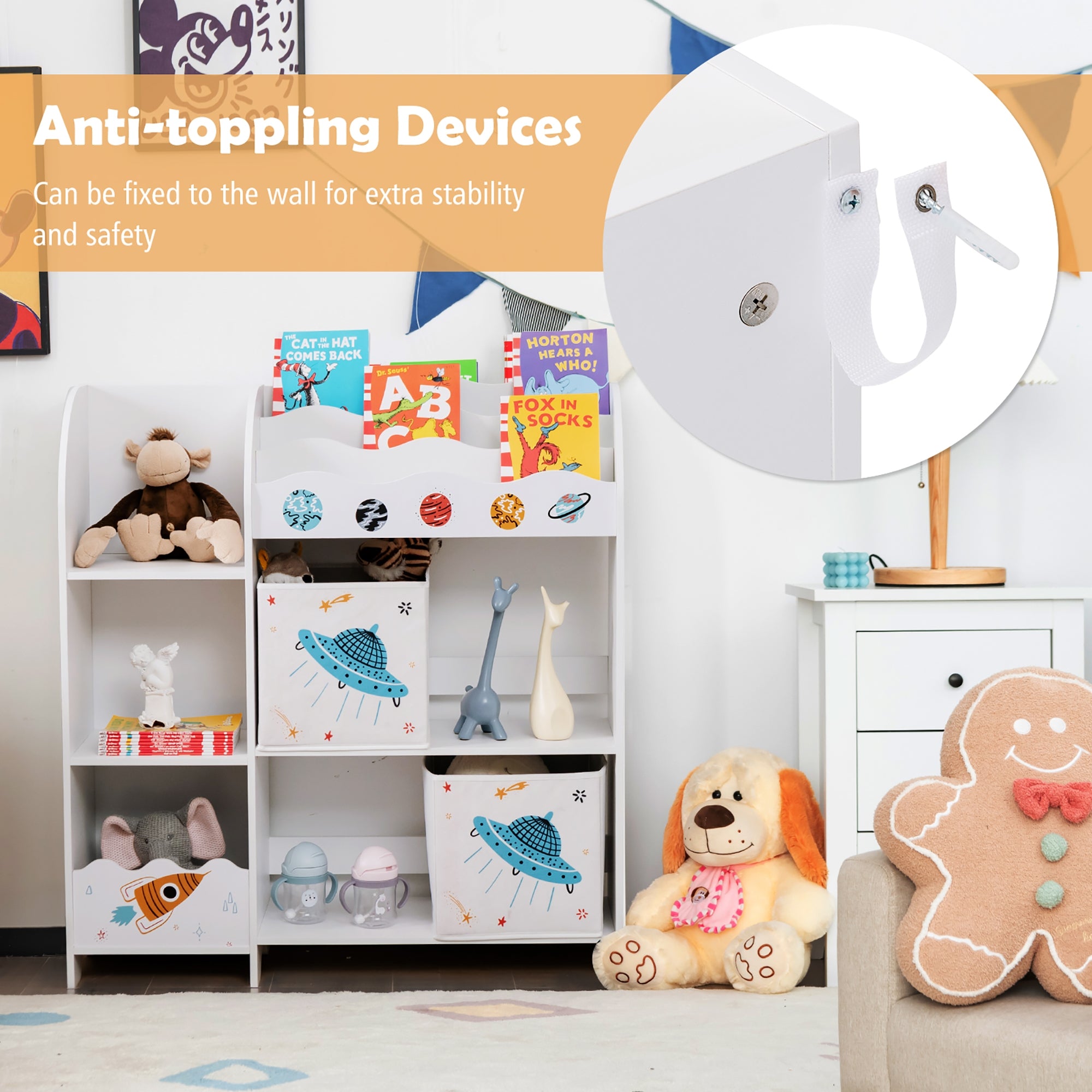Kids Wooden Storage Cabinet, With Storage Bins, White Kids Storage at Gallery Canada