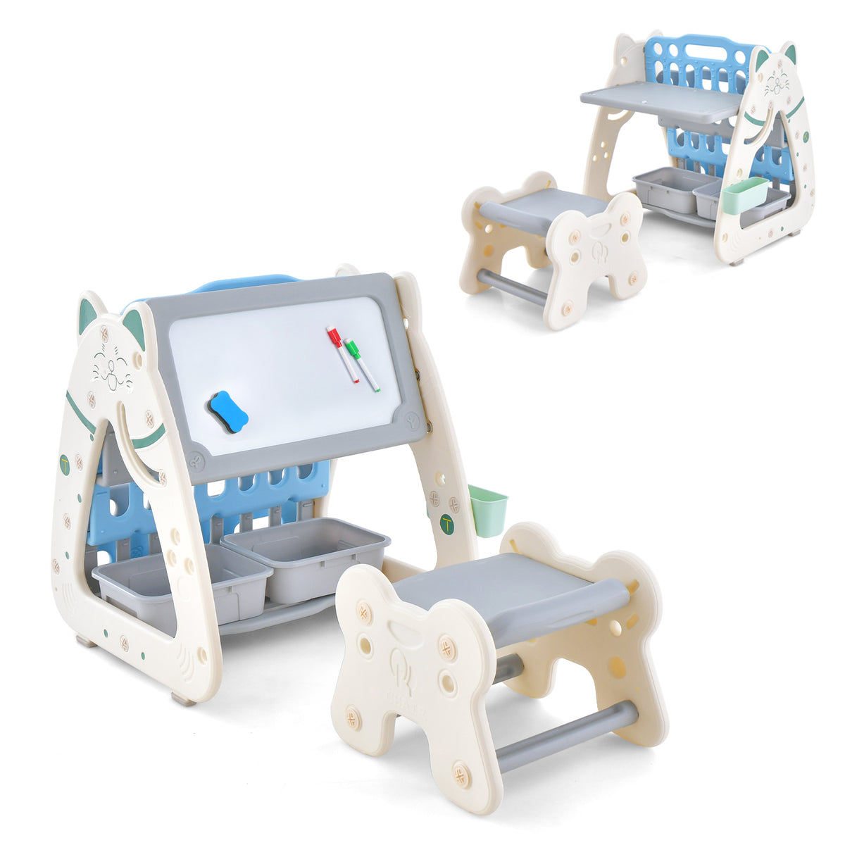 3-In-1 Magnetic Dry-Erase Board With Stool, Navy Art Easels Navy at Gallery Canada