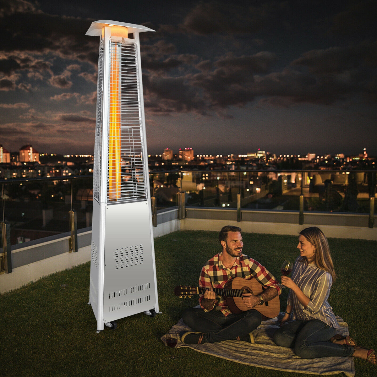 42,000 BTU Stainless Steel Pyramid Patio Heater With Wheels, Silver Patio Heaters at Gallery Canada