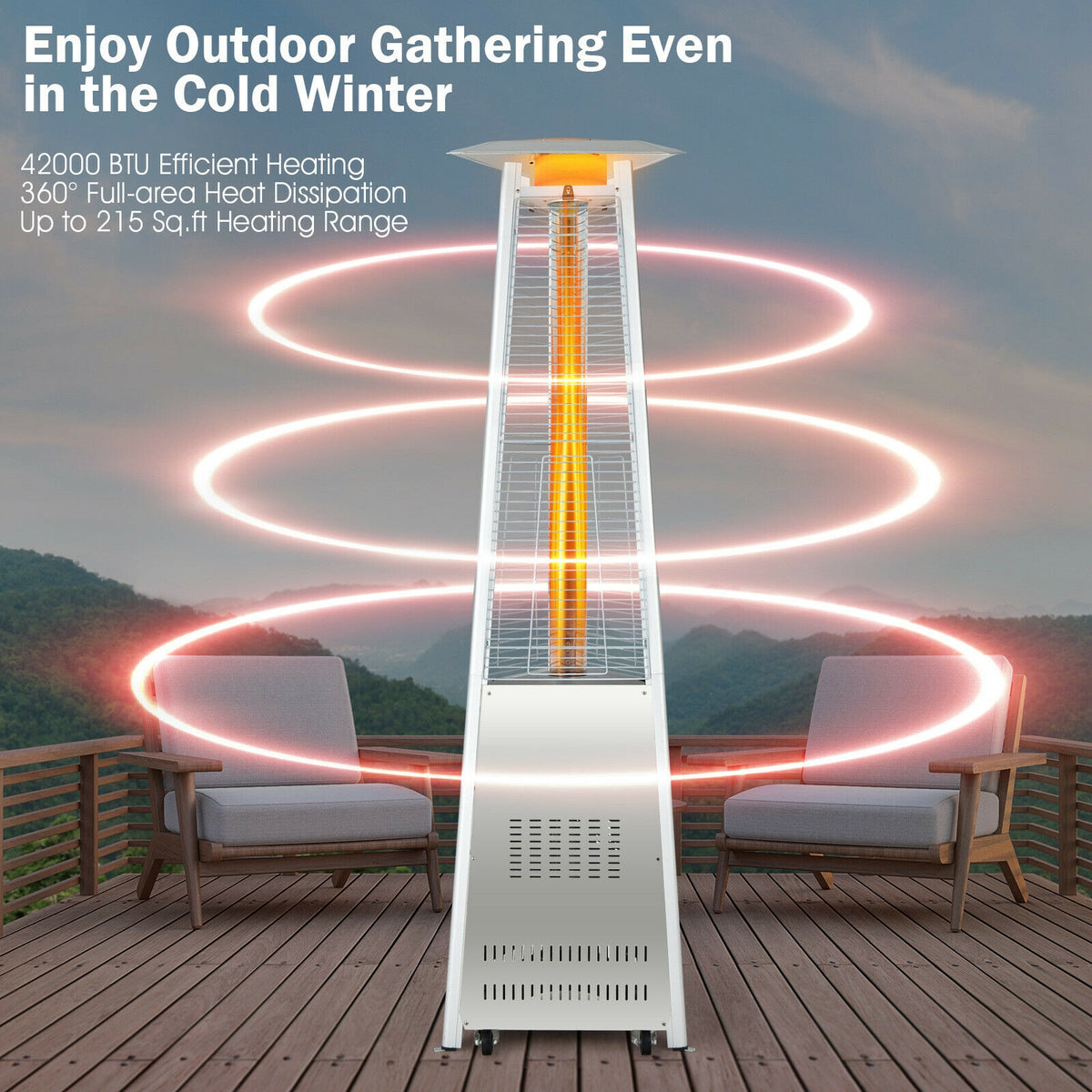 42,000 BTU Stainless Steel Pyramid Patio Heater With Wheels, Silver Patio Heaters at Gallery Canada