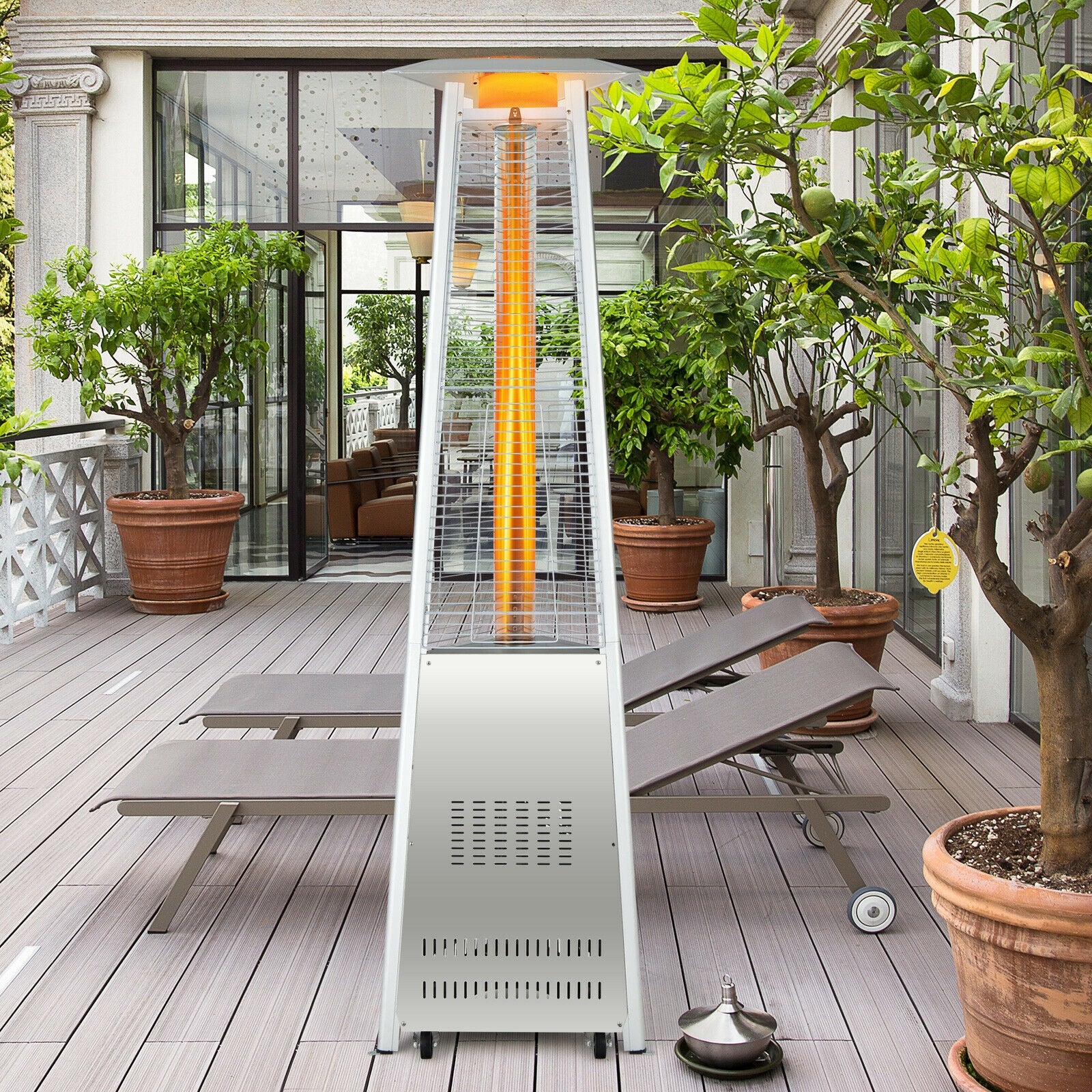 42,000 BTU Stainless Steel Pyramid Patio Heater With Wheels, Silver Patio Heaters at Gallery Canada