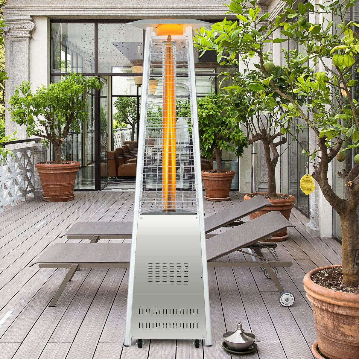 42,000 BTU Stainless Steel Pyramid Patio Heater With Wheels, Silver Patio Heaters at Gallery Canada